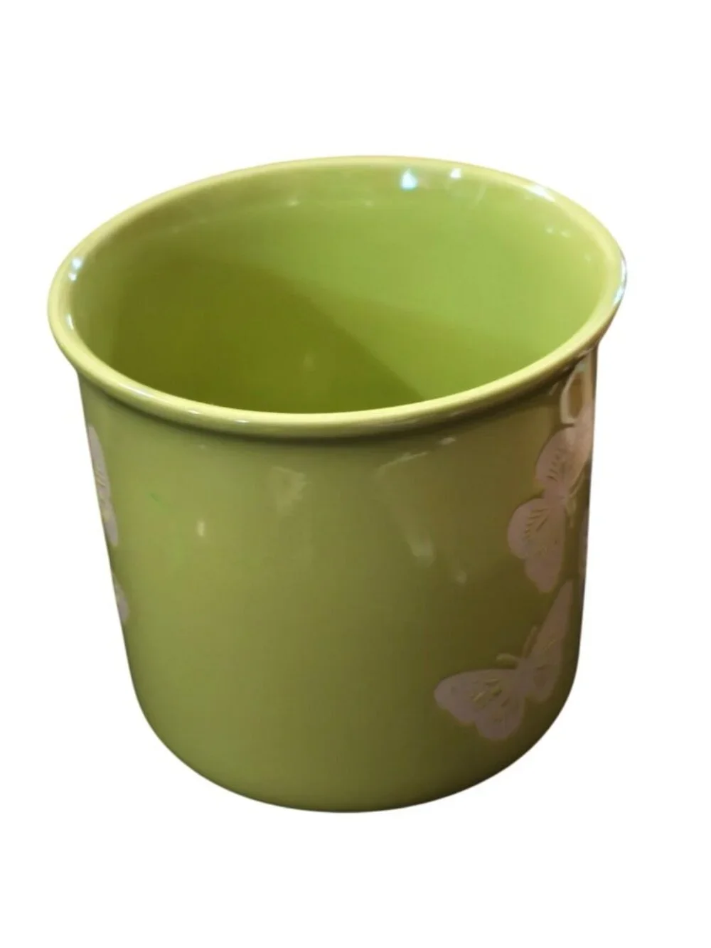 Butterfly Coffee Mug Cup Lime Green Ceramic Embossed Glaze Oversized 4